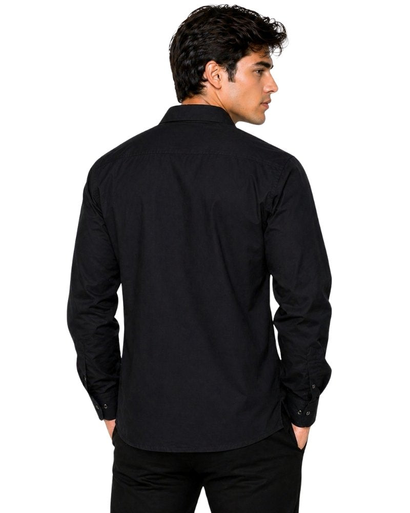 Man wearing a black shirt on a white background