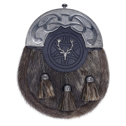 Antique Scottish Seal Skin Sporran with Stag Head Cantle