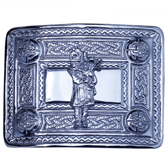 Bagpiper Man Badge Chrome Kilt Belt Buckle