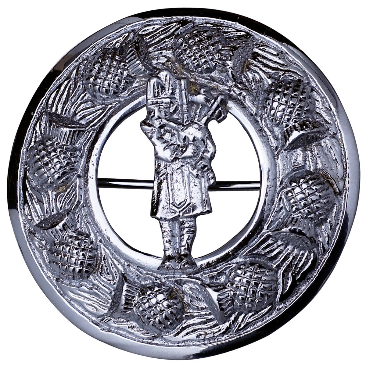 Bagpiper Man Badge Kilt Fly Plaid Brooch Front