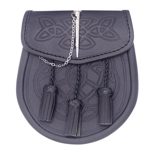 Black 3 Tassels Leather Sporran Front