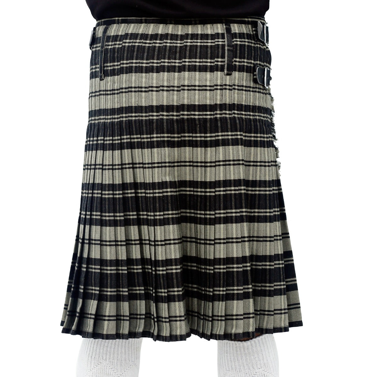 Black and Grey Poly Viscose Kilt Back