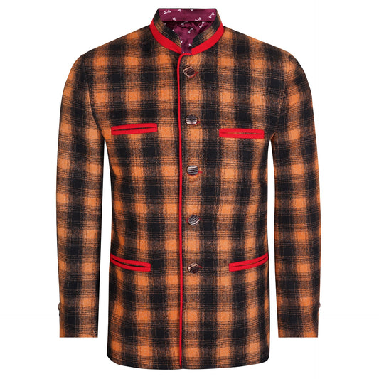 Black and Orange Wool Germen Bavarian Trachten Jacket Front