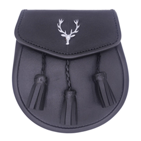 Black Classic Stag Head Genuine Leather Sporran