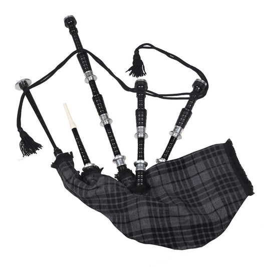 Black Finish Grey Watch Tartan Scottish Bagpipe