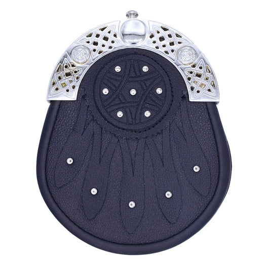 Black Leather Gothic Kilt Sporran with Celtic Chrome Studs