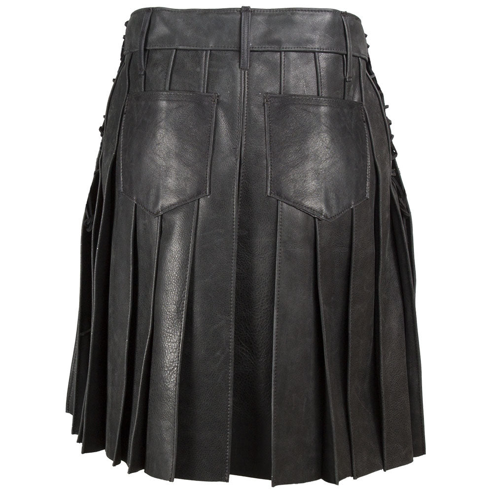 Black Leather Plated Kilt