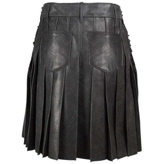 Black Leather Plated Kilt