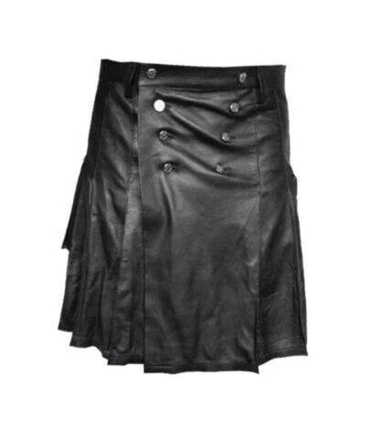 Black Ample Pleated Leather Kilt