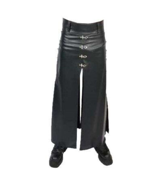 Black Leather Long Hip Kilt