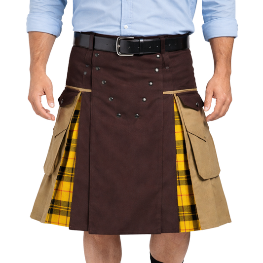 Brown and Khaki Fashion Hybrid Utility Kilt