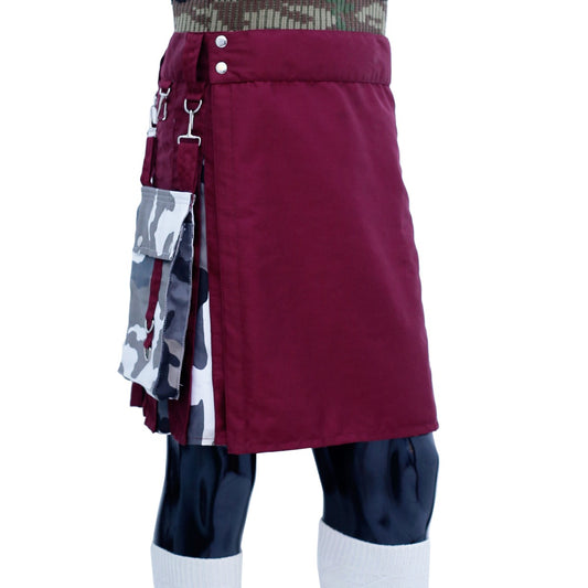 Burgundy and Camouflage Hybrid Kilt Right
