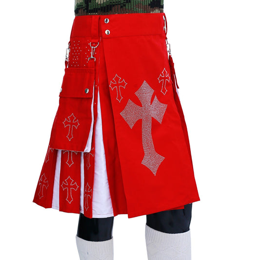 Christmas Utility Kilt with Rhinestone Cross Right