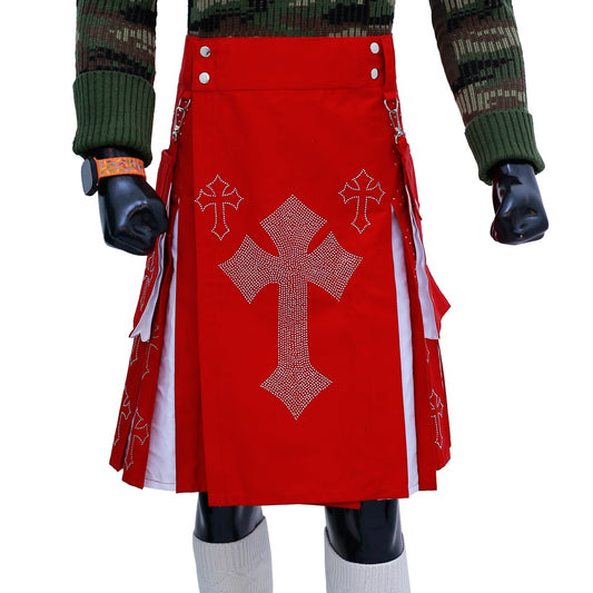 Christmas Utility Kilt with Rhinestone Cross