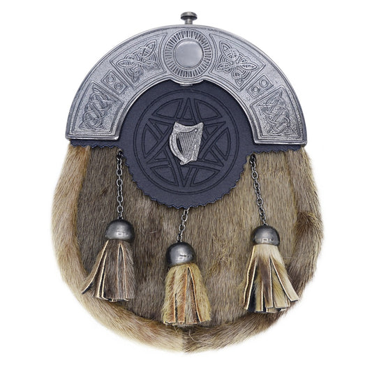Chrome Cantle Scottish Seal skin Sporran with Harp Brooch