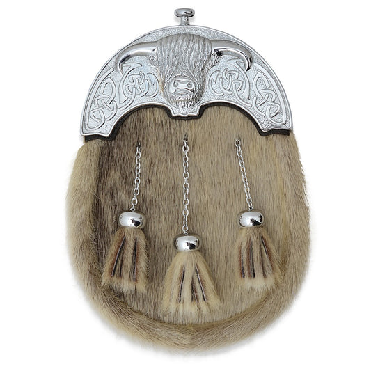 Cow Head Cantle Original Rabbit Fur Sporran with Three Tassels