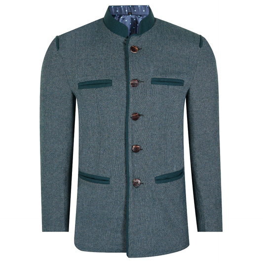 Dark Green Tweed Germen Bavarian Trachten Jacket Front