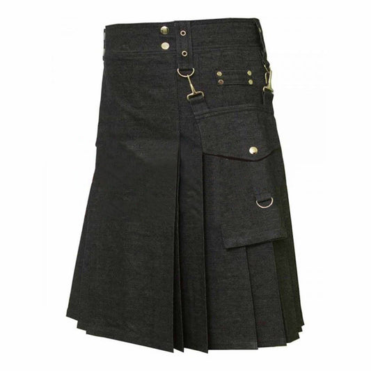 Detachable Pockets Denim Kilt