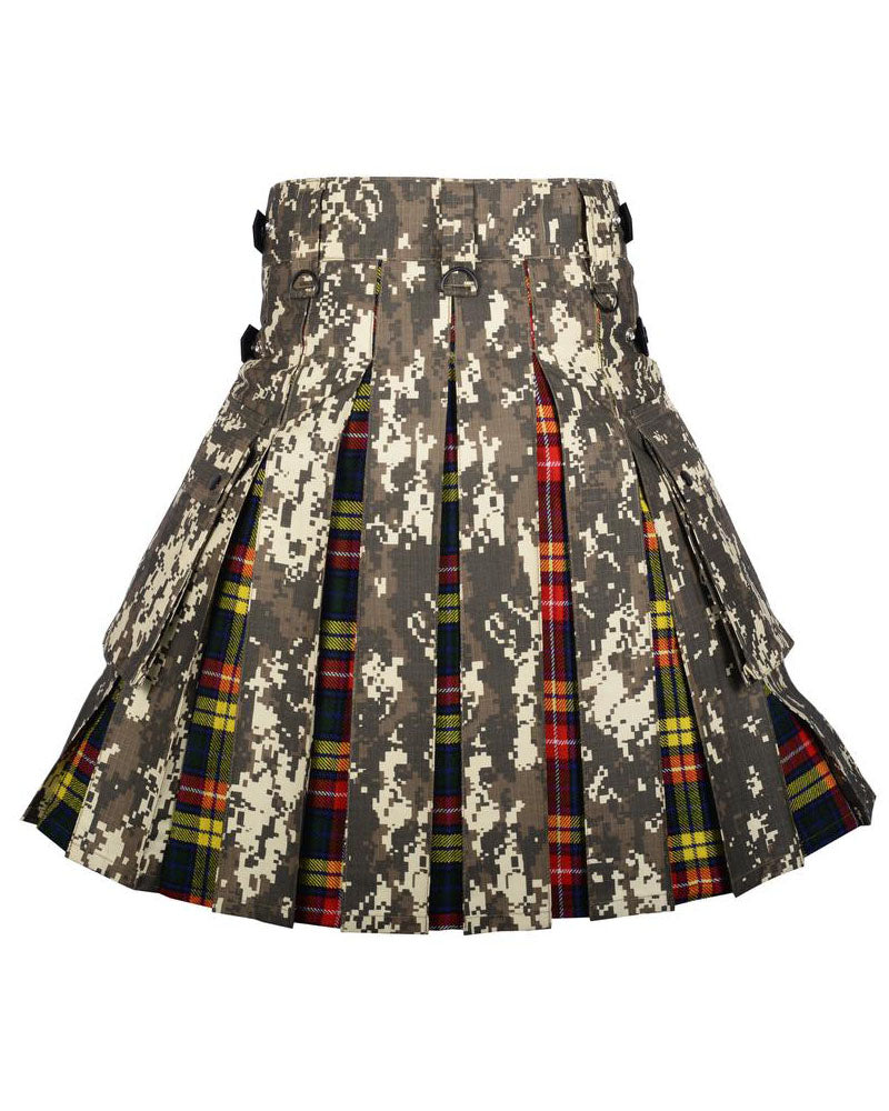 Digital Camo Kilt With Buchanan Tartan Pleats