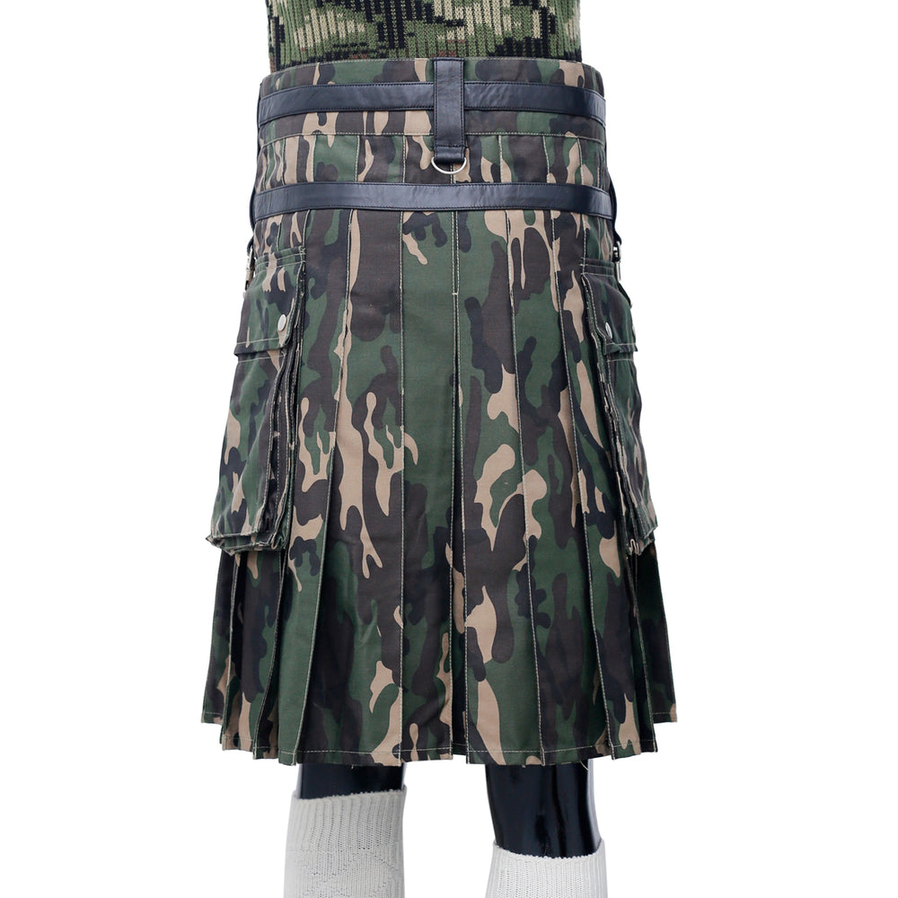 Fashion Camo Kilt with Leather Apron Back