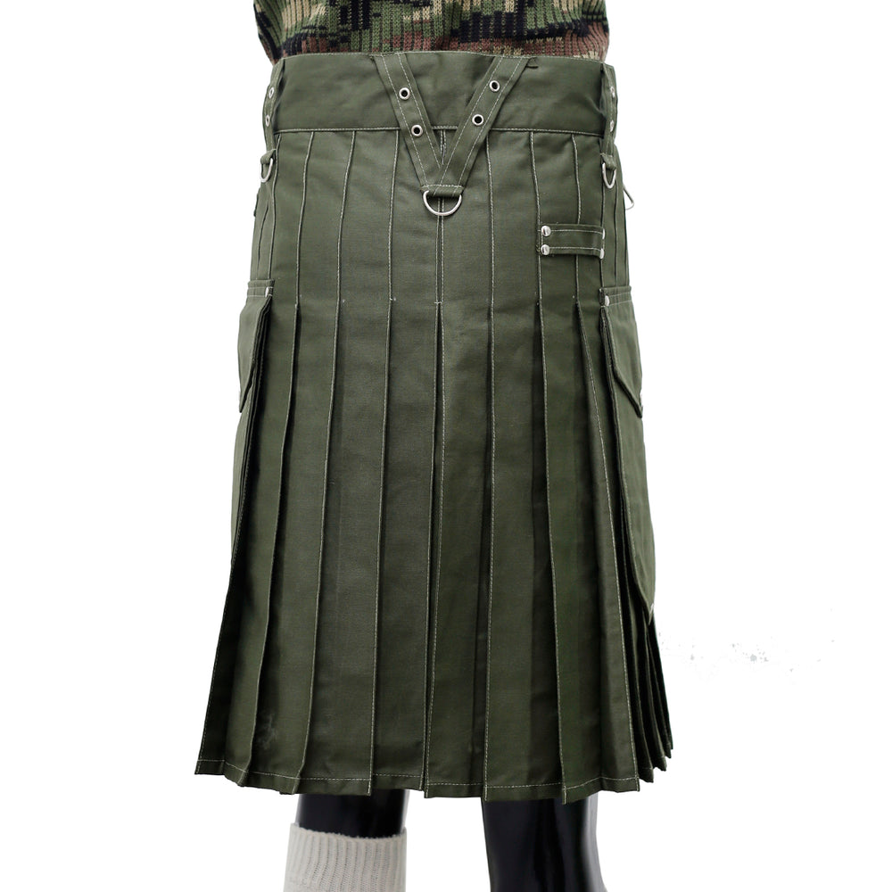 Fashion Olive Green Utility Kilt Back