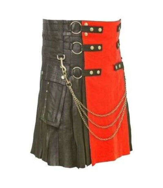 Scottish Black and Red Leather Kilt