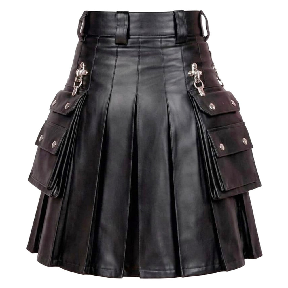 Gothic Black Leather Utility Kilt for Men Back