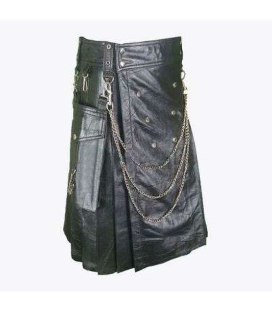 Gothic Style Black Leather Kilt