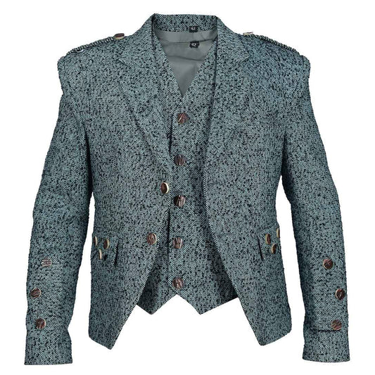 Green And Black Tweed Argyle Jacket with Vest