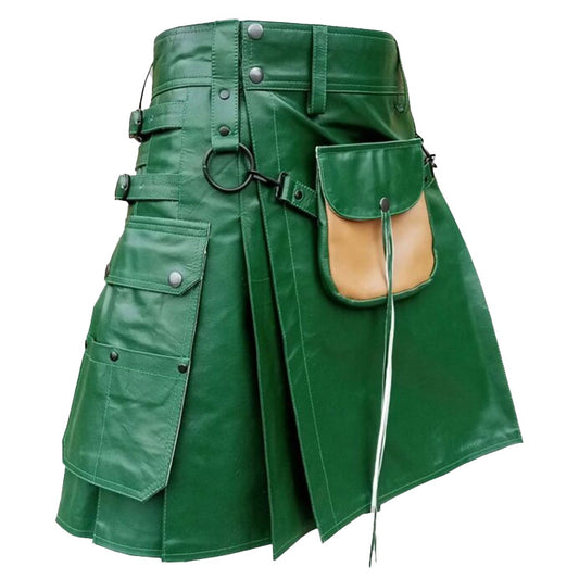 Green Leather Utility Kilt Right
