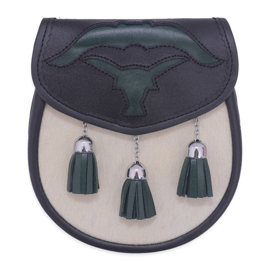 Green Scottish Kilt Semi Dress Bull Leather Sporran