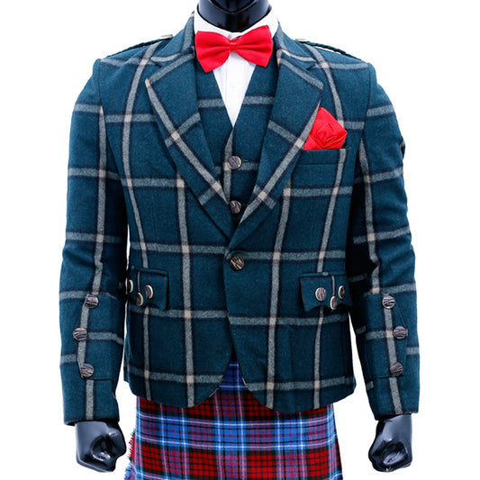 Green Tweed Wool Argyle Jacket with Vest Main