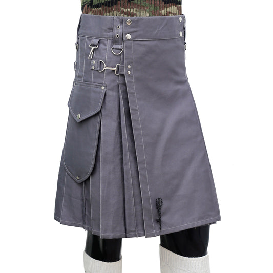 Grey Working Kilt with Round Pocket Right