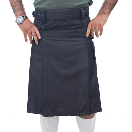 Highland Black Utility Kilt with Fabric Straps