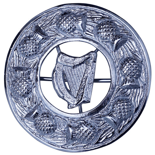 Irish Harp Kilt Fly Plaid Brooch Front