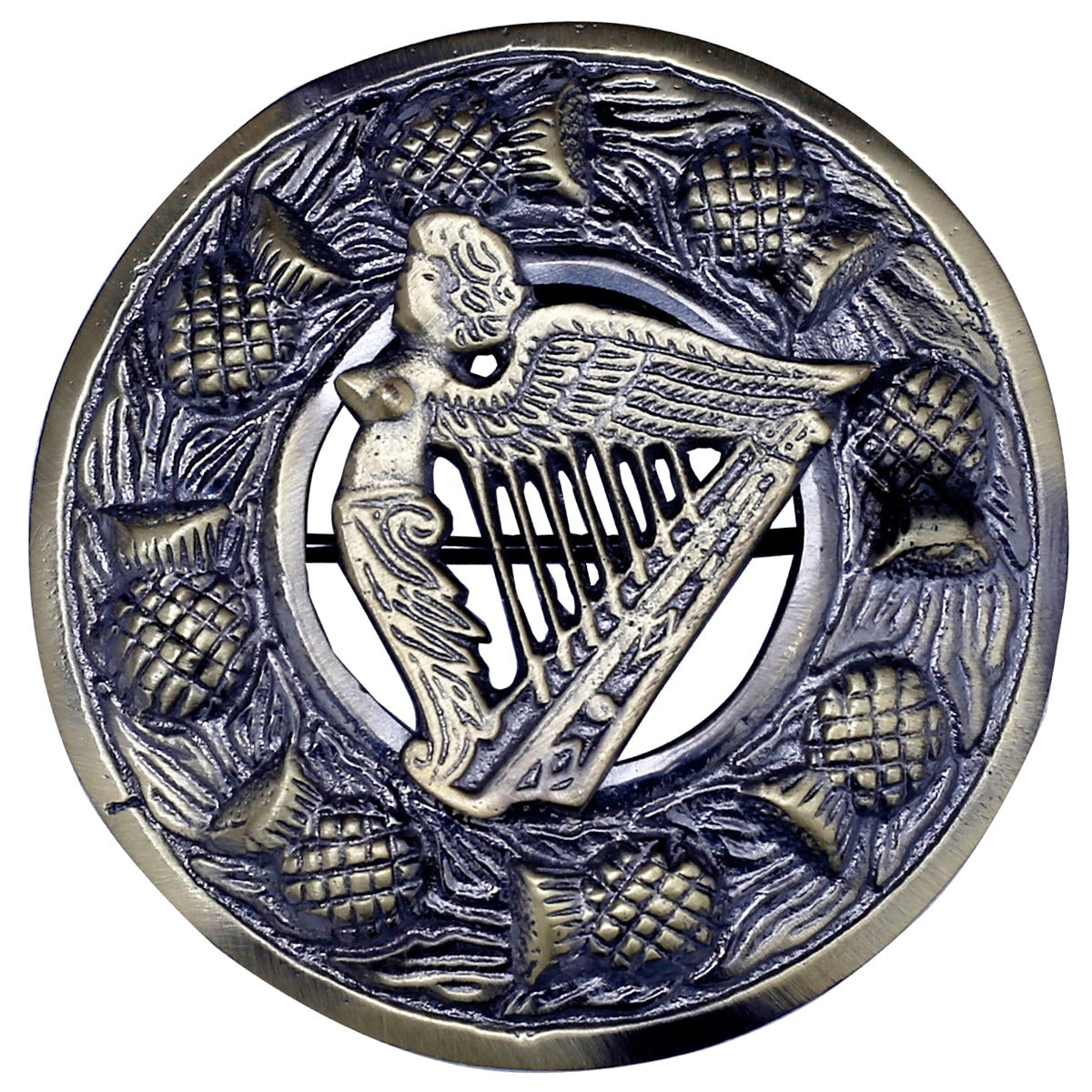 Lady Harp Badge Antique Kilt Fly Plaid Brooch