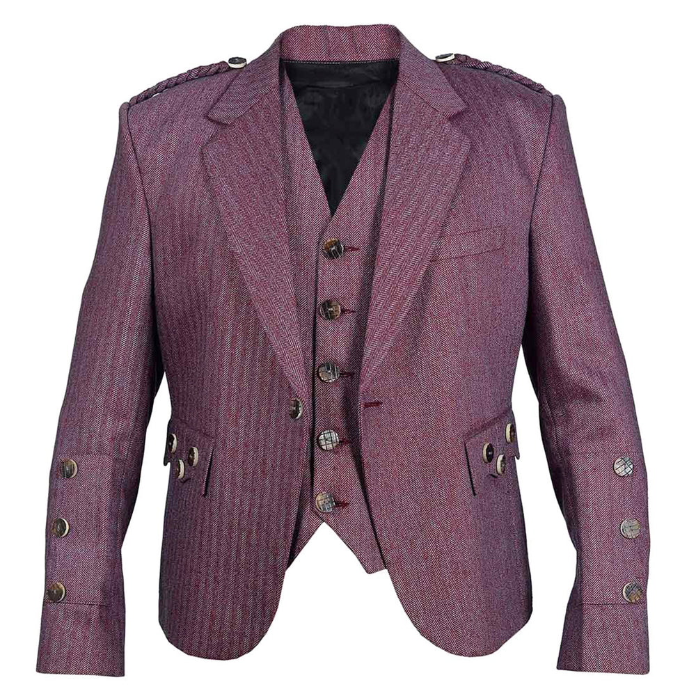 Maroon Tweed Argyle Jacket And Vest