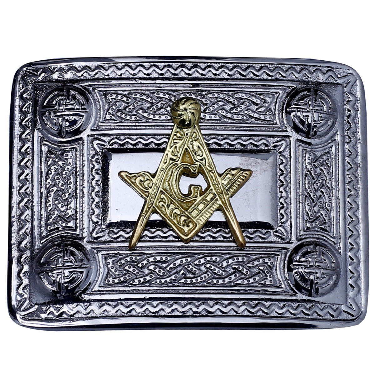 Masonic Kilt Belt Buckle Chrome with Golden Badge