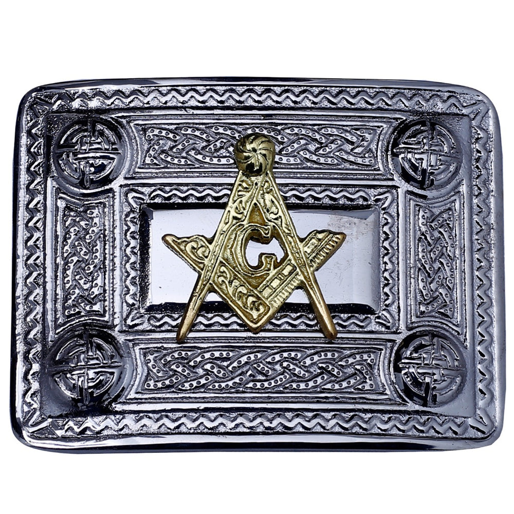 Masonic Kilt Belt Buckle Chrome with Golden Badge