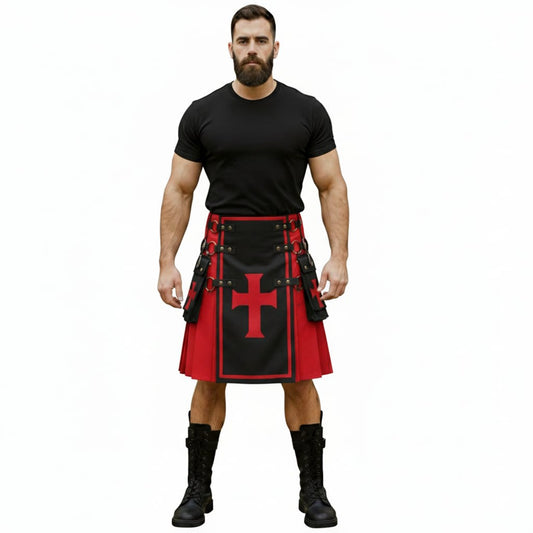 Mens Red Crusader Cross Kilt