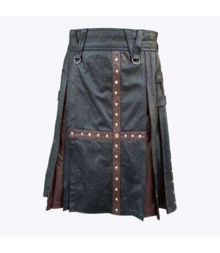 Modern Black and Brown Leather Kilt