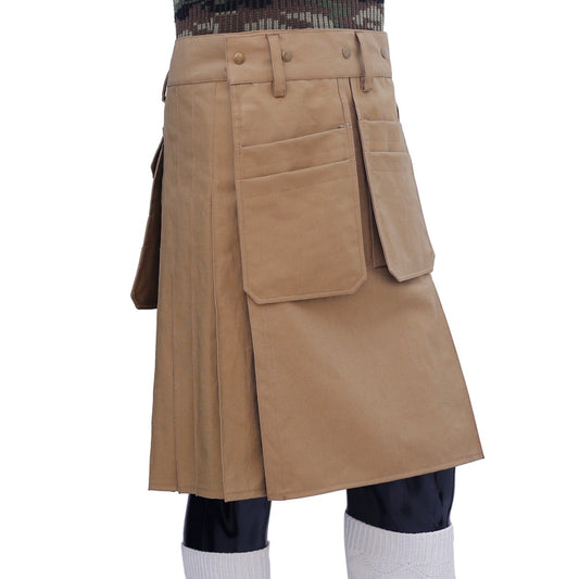 Multi Pocket Khaki Utility Working Kilt Right