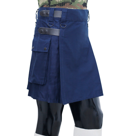 Navy Blue Utility Kilt with Leather straps