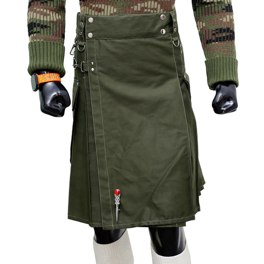 Olive Green Working Kilt with Round Pocket