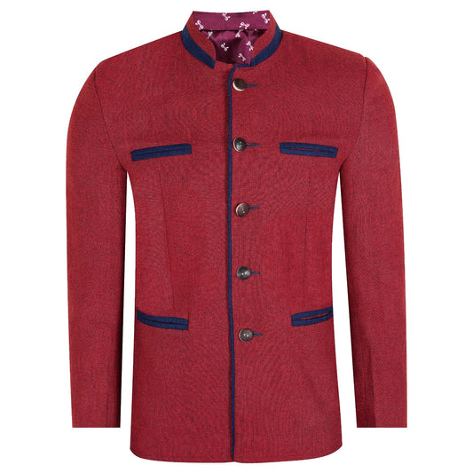 Red Tweed Germen Bavarian Trachten Jacket Front