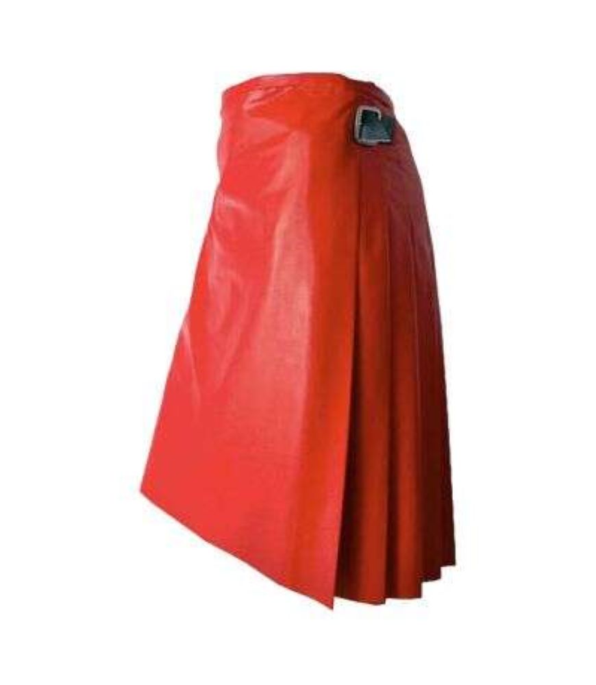 Red Pleated Leather Kilt