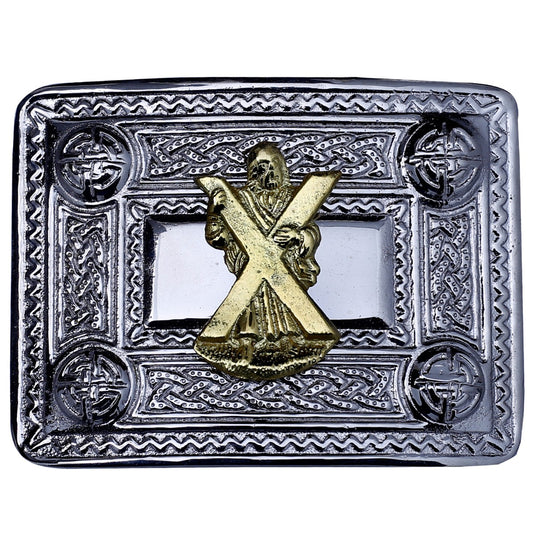 Saint Andrew Kilt Belt Buckle Chrome with Golden Badge