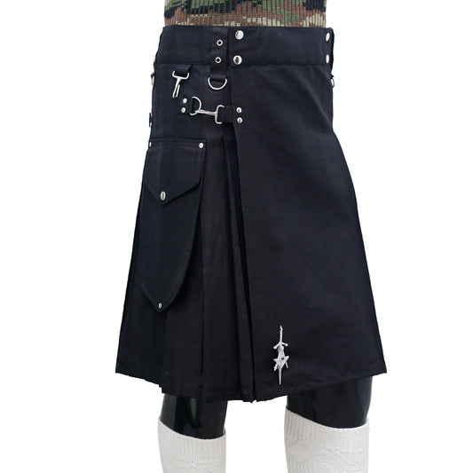 Scottish Black Working Kilt with Round Pocket Right