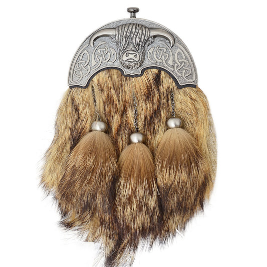 Scottish Fox Fur Sporran Chrome Cantle Three Tassels