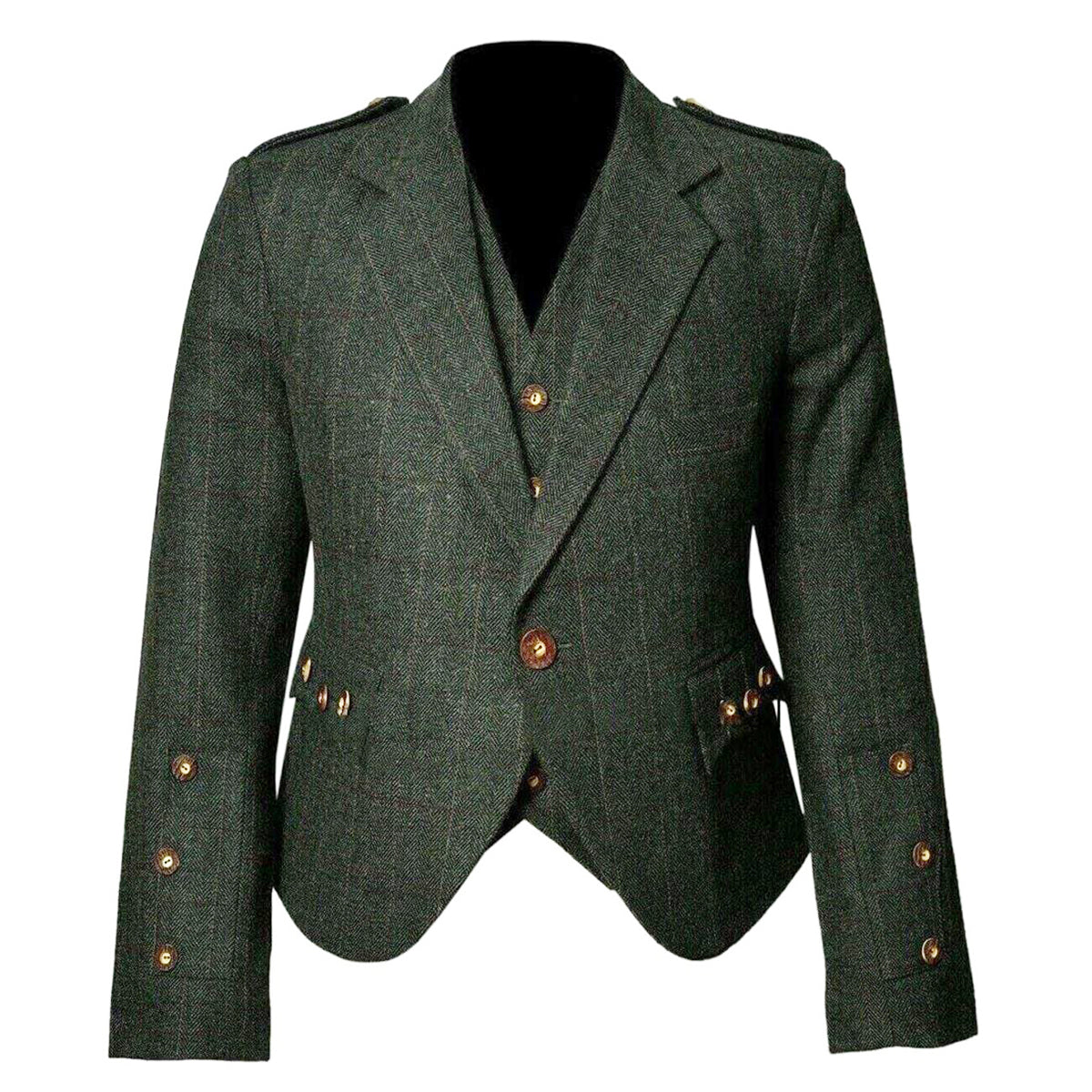 Scottish Hunter Green Tweed Argyle Jacket with Vest